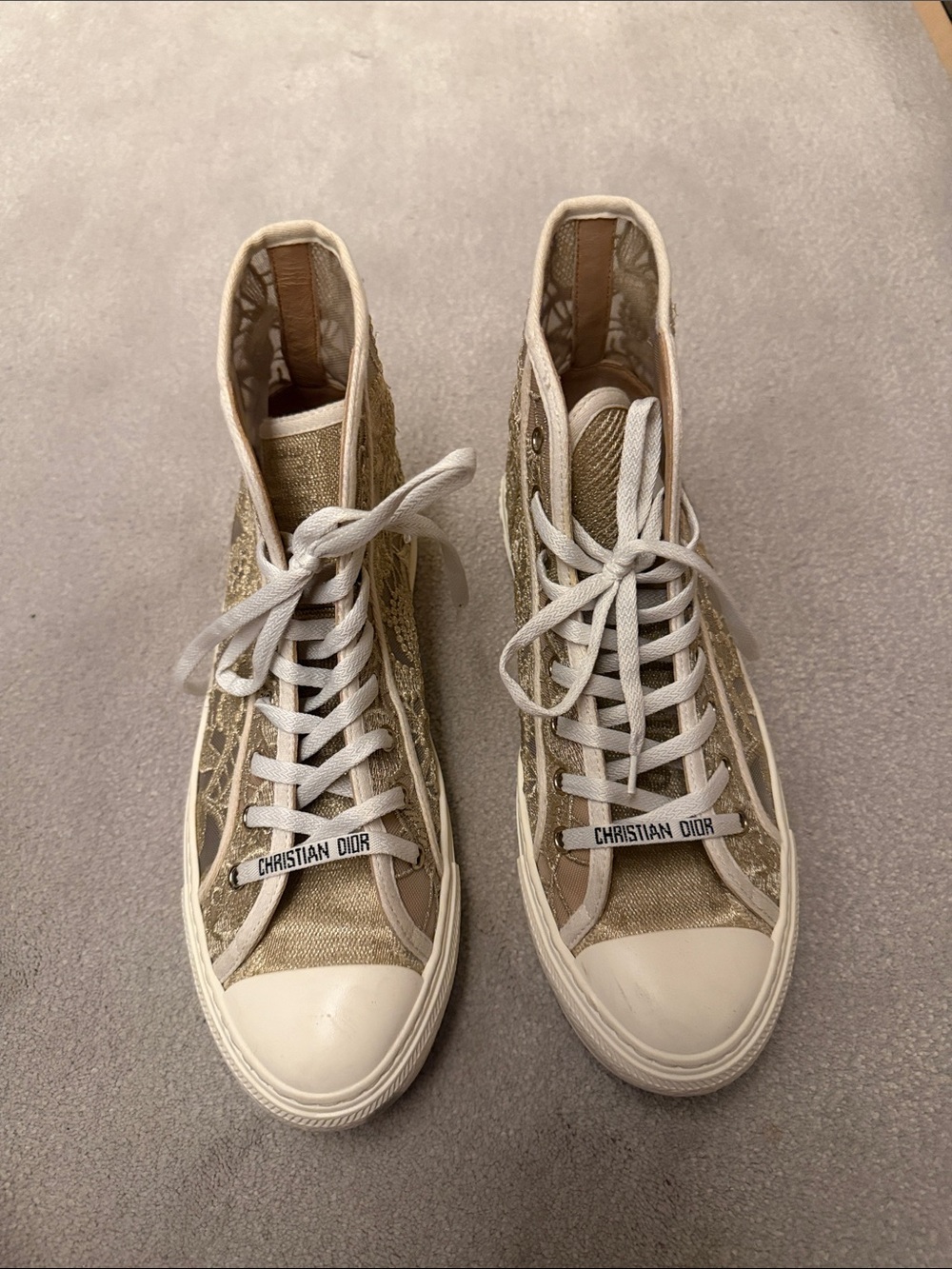 Dior Beige and White High-Top Logo Sneakers